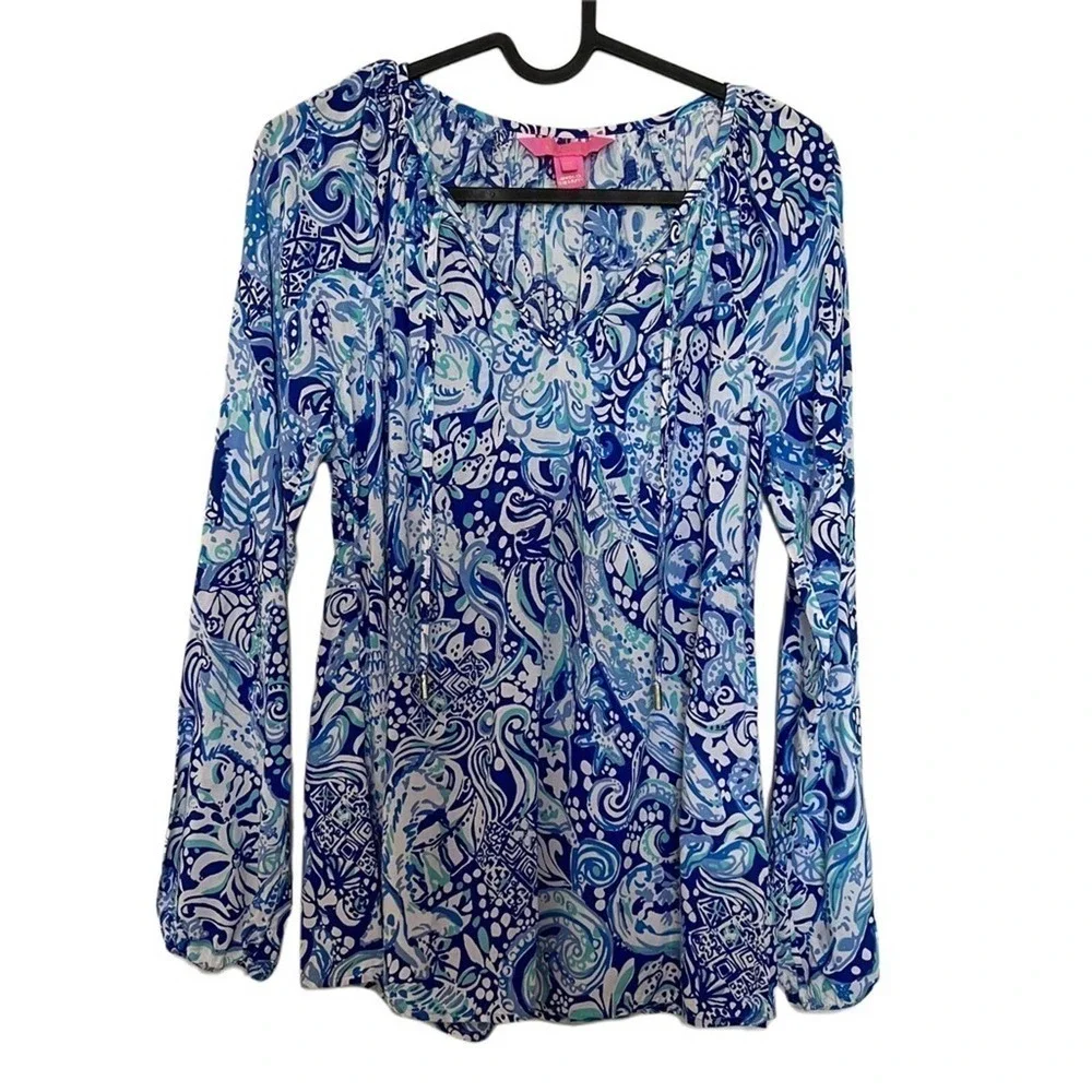 Lilly Pulitzer Willa Blouse Royal Purple 60 Animals Print Size XXS Resortwear
